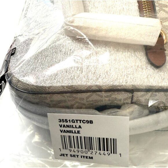 Michael Kors Logo Womens Tan Vanilla Brown Jet Set Large Logo Crossbody Bag New - Picture 5 of 8